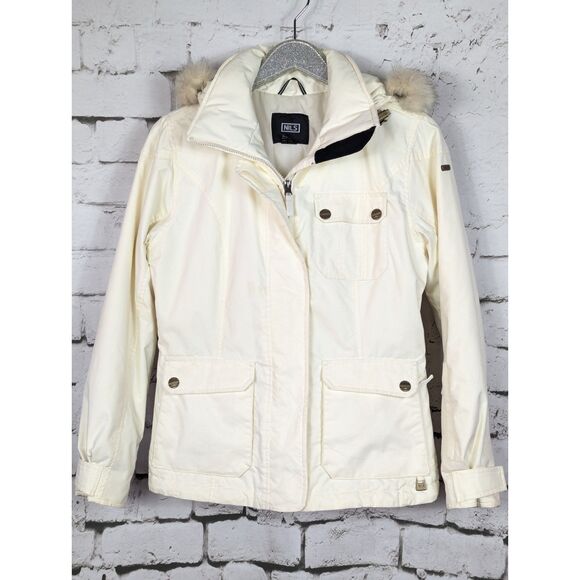 NILS Ski Snow Puffer Hooded Jacket Winter Sports Outdoors Pockets Cream Size 8 - Picture 1 of 14